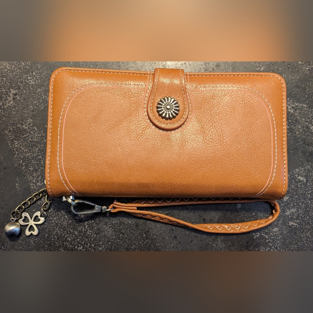 NEW Tan Faux Leather Wallet w/ Wrist Strap -  Never Used